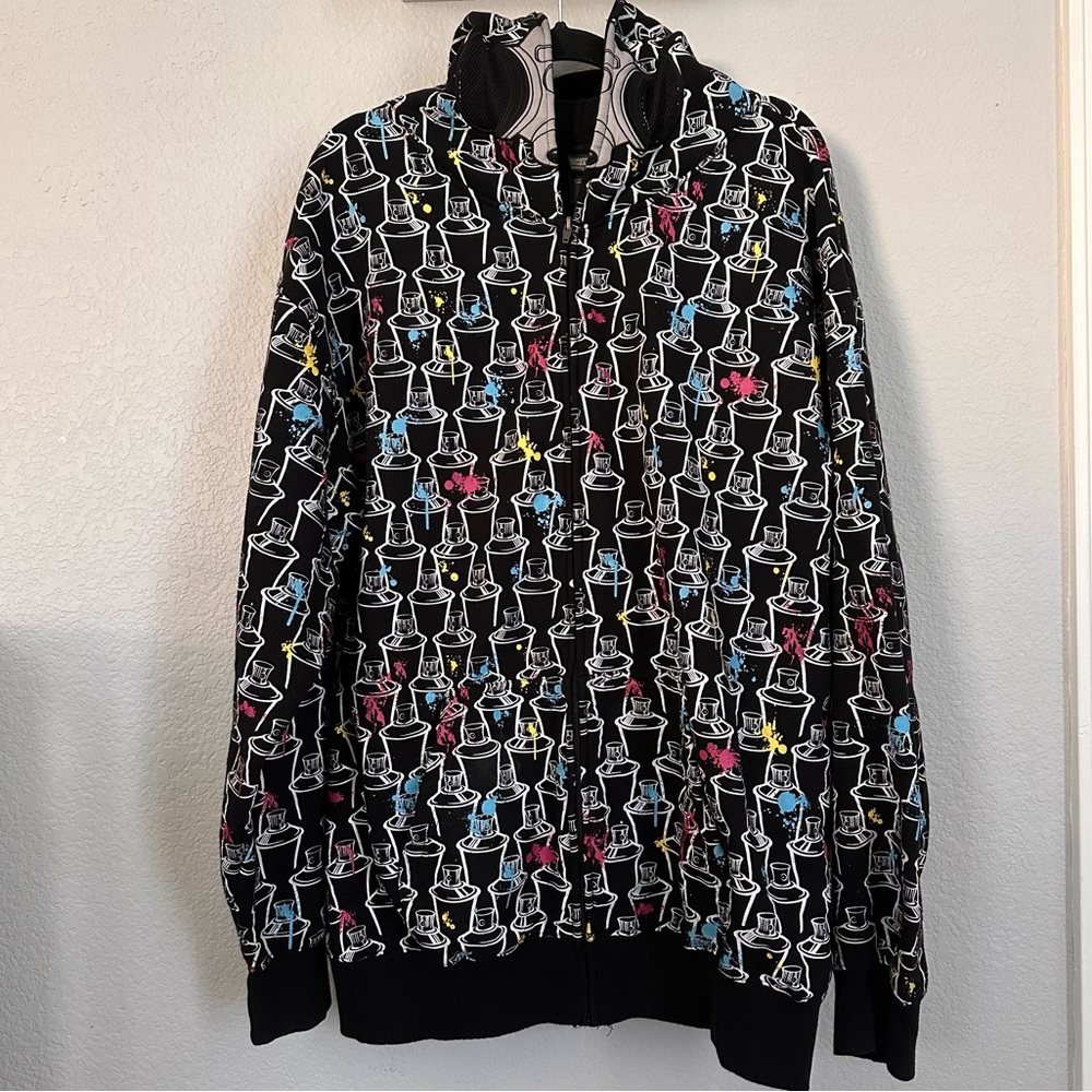 NO FEAR | Vintage Graffiti Spray Paint Can Mask Zip Up Hoodie Sweatshirt Size XL